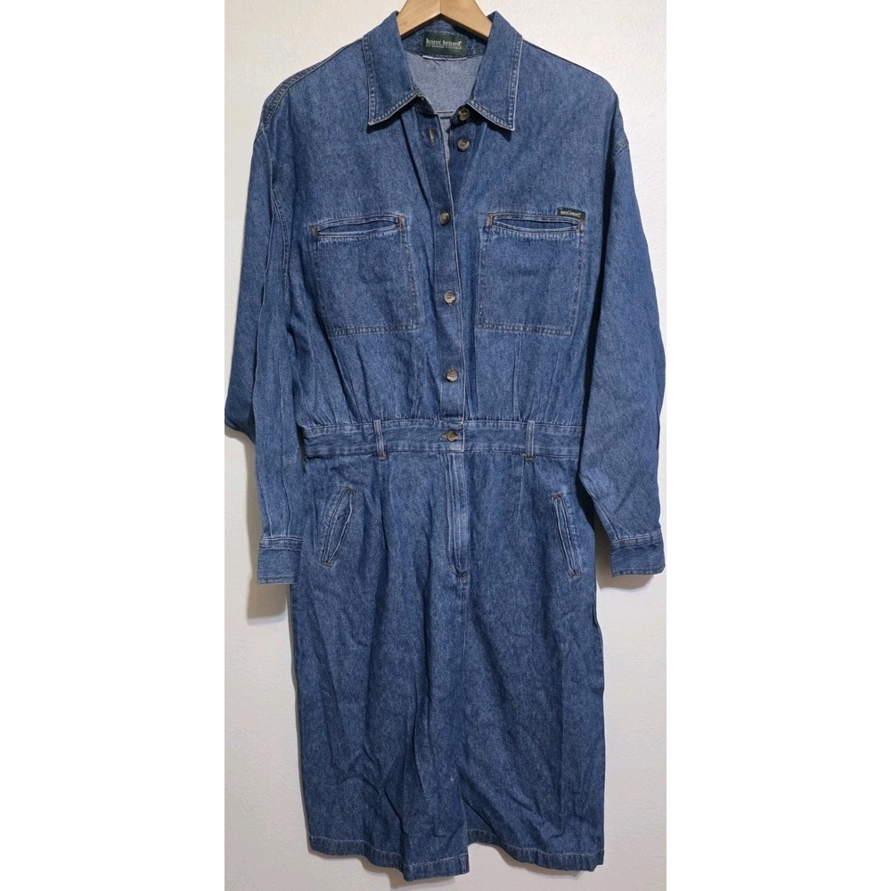 Vintage HARVE BENARD LONG SLEEVE BUTTON UP SHIRT DRESS‎ Denim Western Rodeo EUC